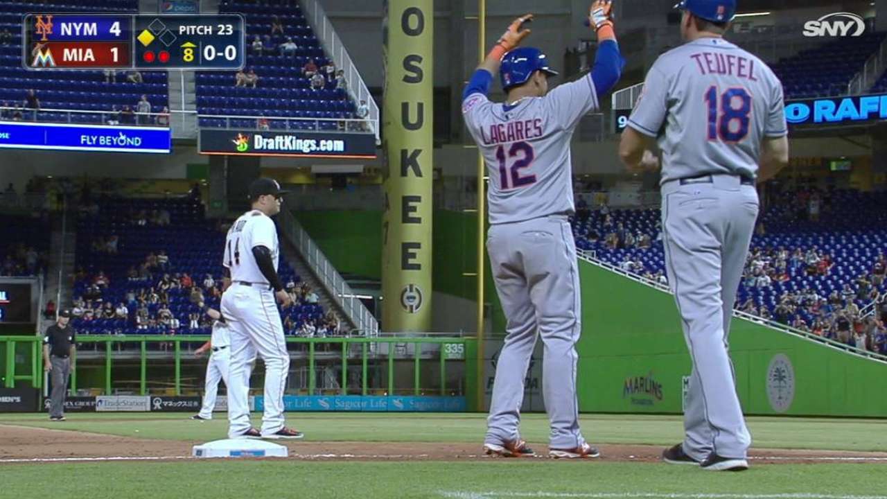 Juan Lagares, Mets ganaron en Miami su 5to juego al hilo