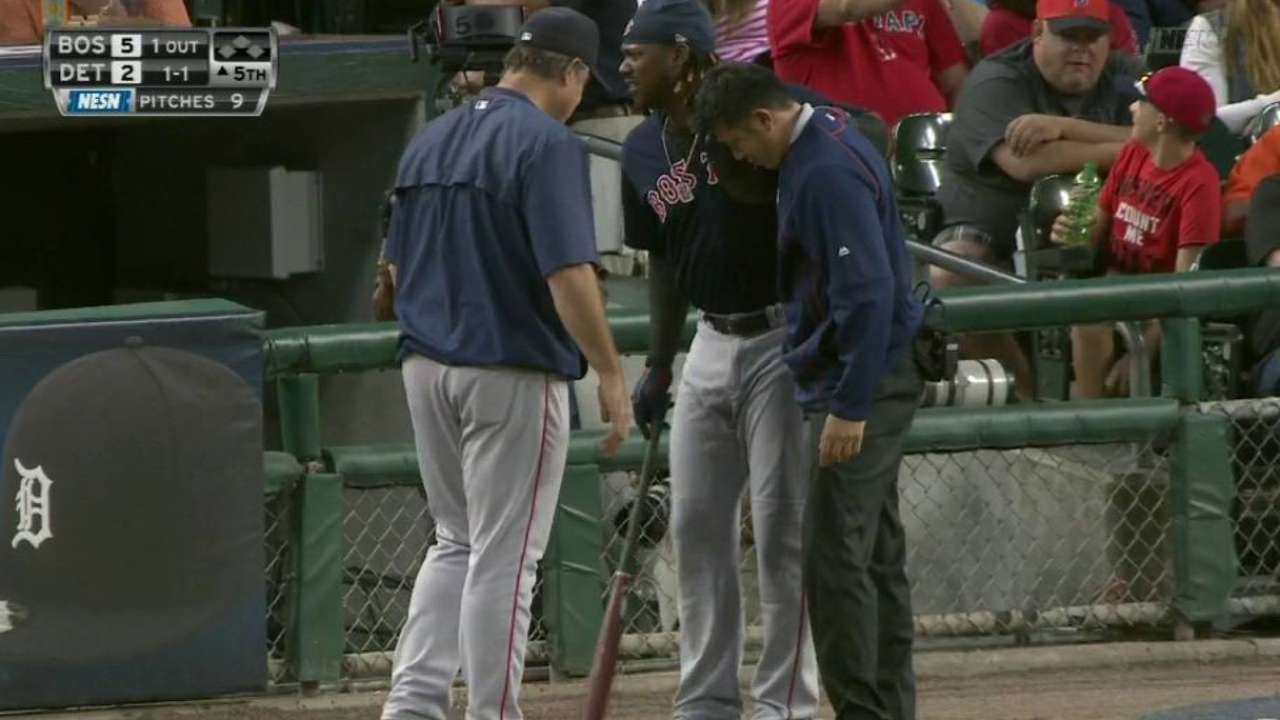 Hanley fouls ball off foot
