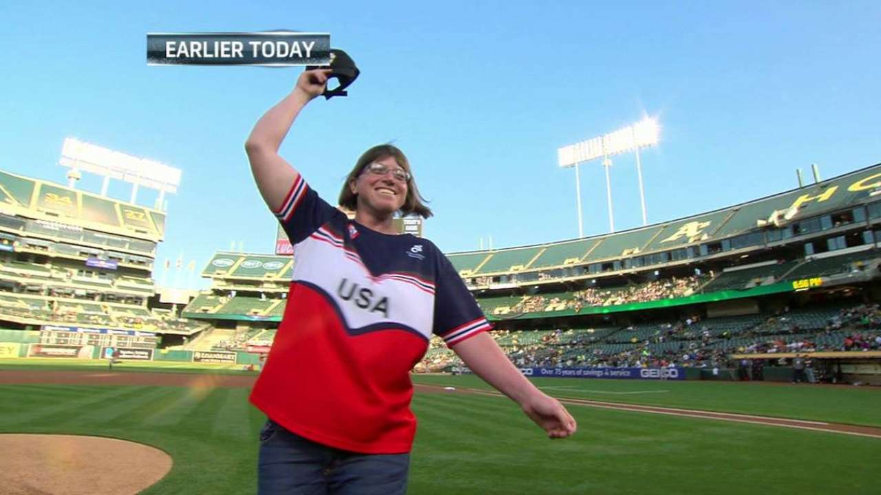First pitch from Burns' sister continues tradition