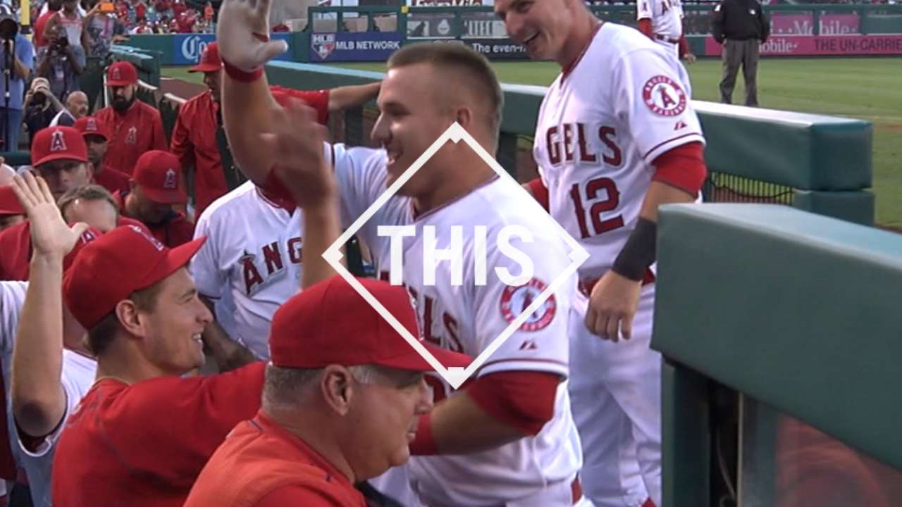 Trout renews tradition with 3rd birthday homer