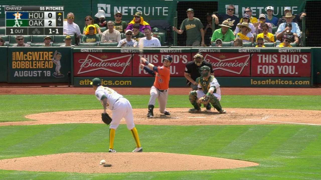 McHugh ponchó a 8 y Tucker pegó HR, pero Houston cayó en Oakland
