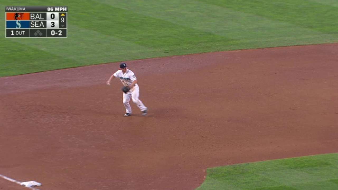 Iwakuma one out from no-no