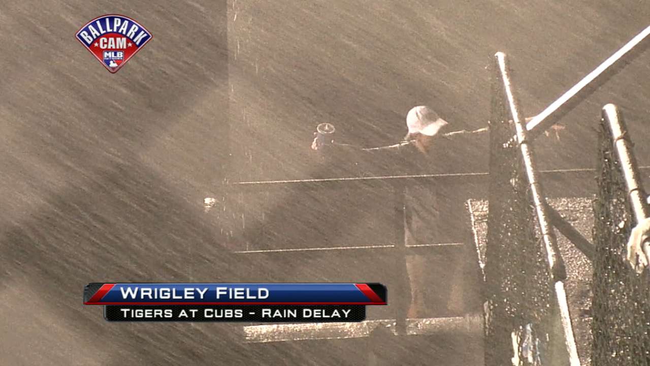 Rain comes down at Wrigley