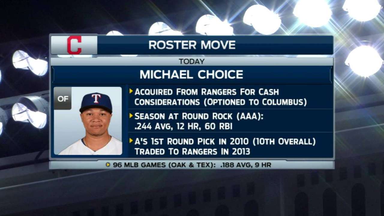 Indians acquire Choice from Rangers for cash