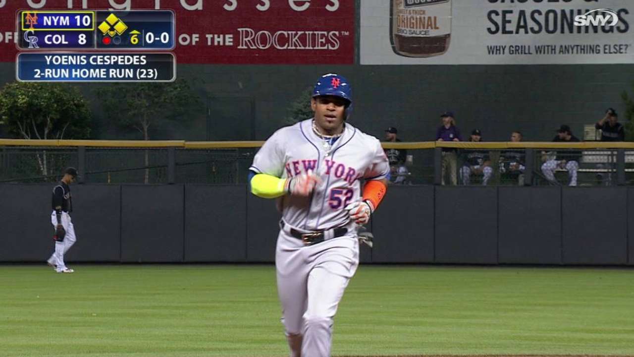 Cespedes' 3 HRs help Mets outslug Rockies