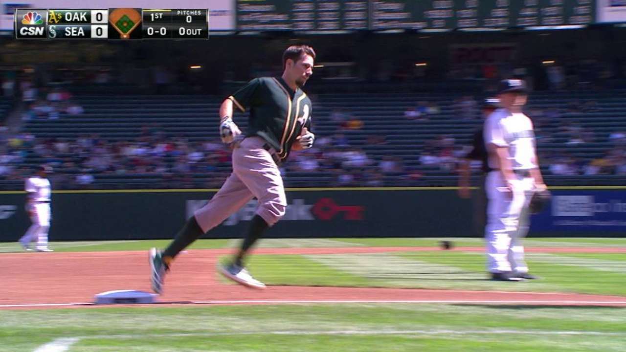 Burns' leadoff home run