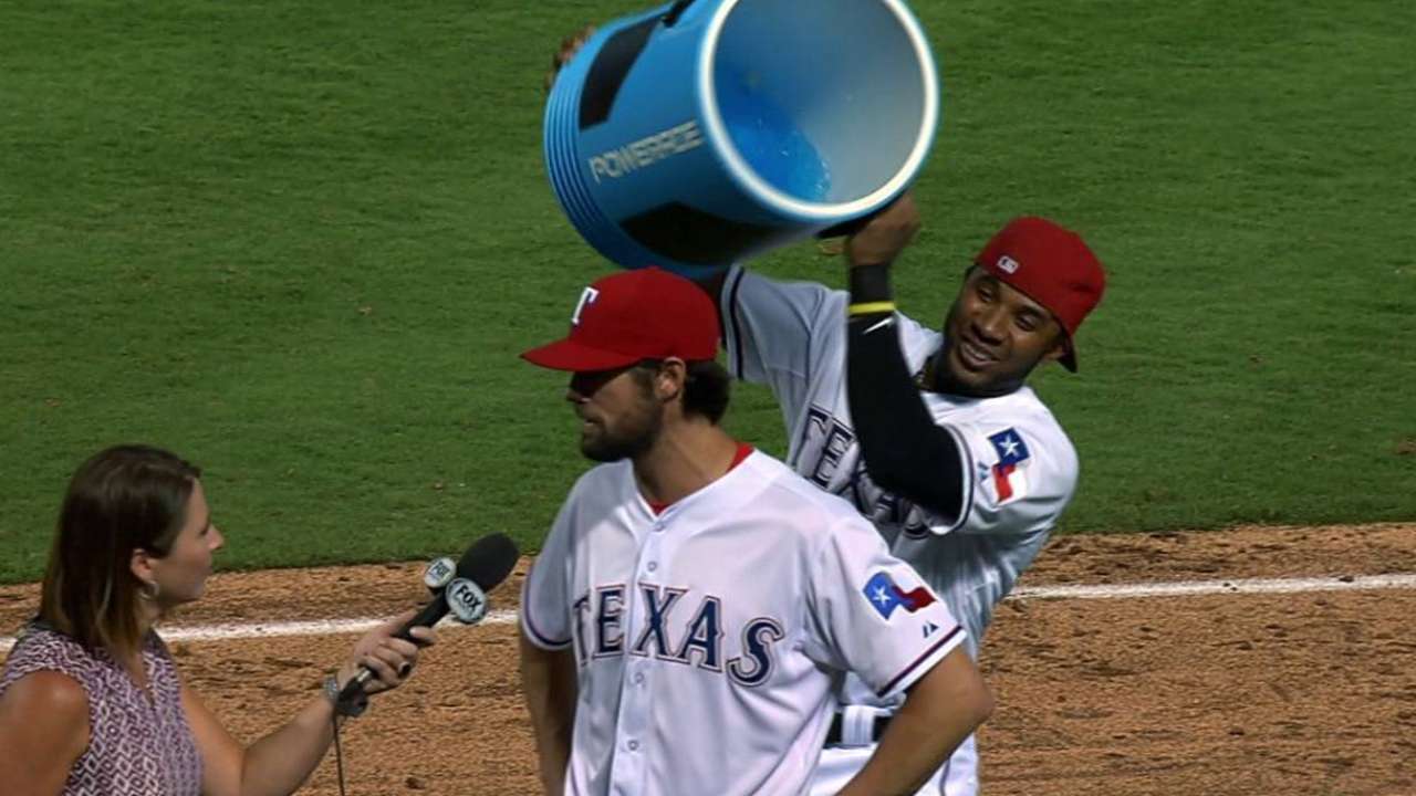 Hamels on 4-1 win, gets doused