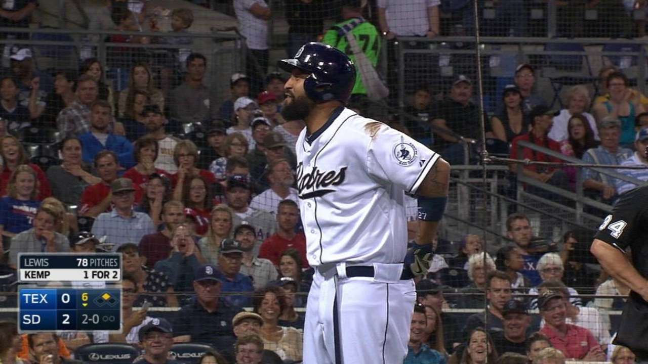 Kemp's belt comes undone while mom is in attendance