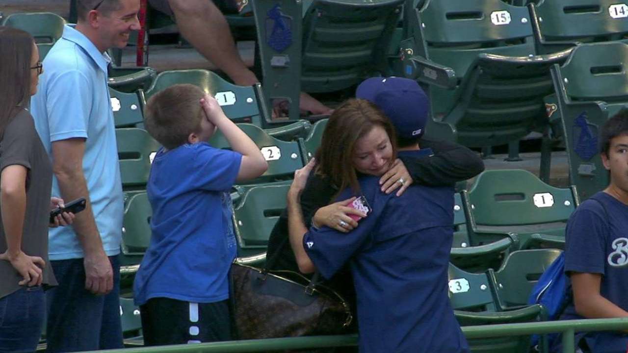 Davies greets parents during BP