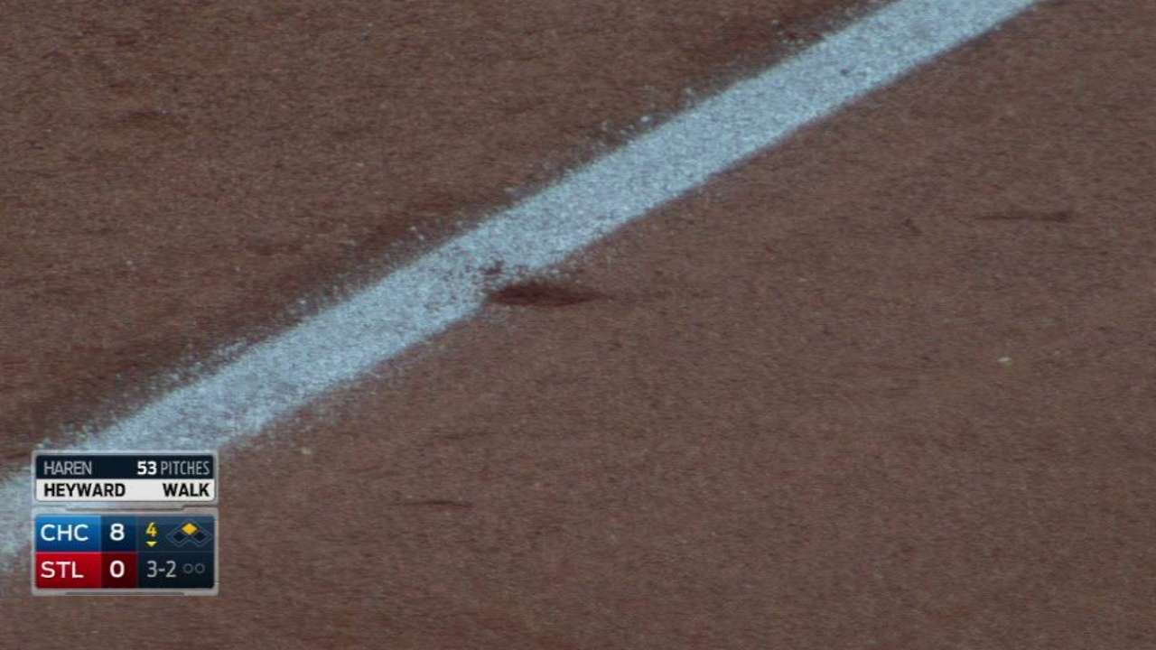 Heyward doubles after challenge