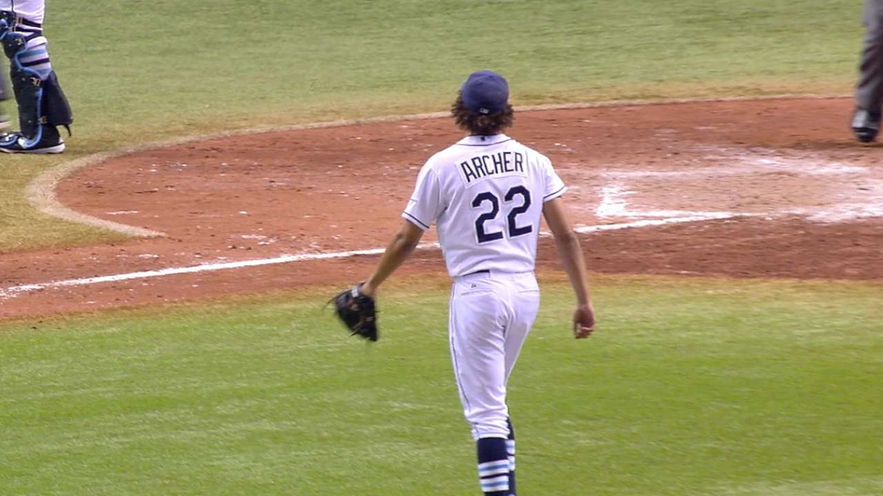 Archer fans seven Yankees