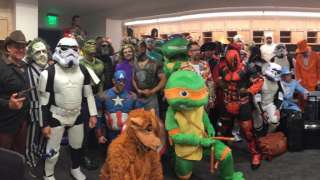 Bucs feeling super, dress as superheroes