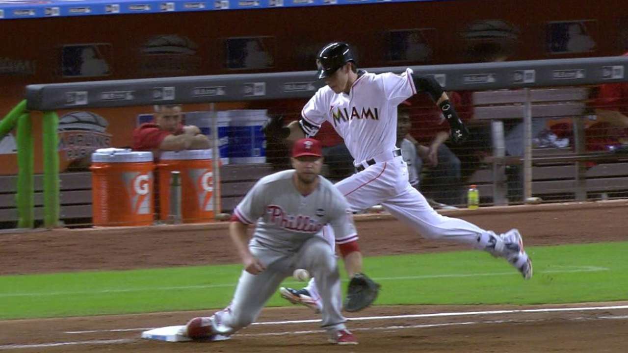 Yelich is safe after challenge