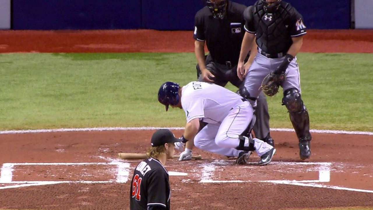 Forsythe hit by pitch in foot