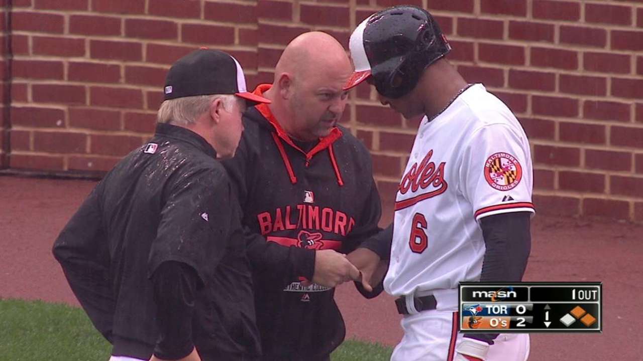 Schoop gets hit by a pitch