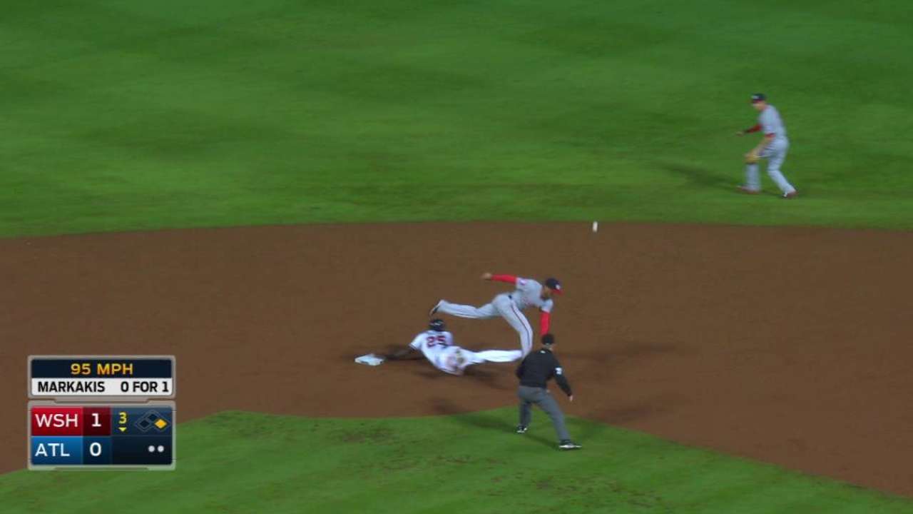 Maybin steals second base