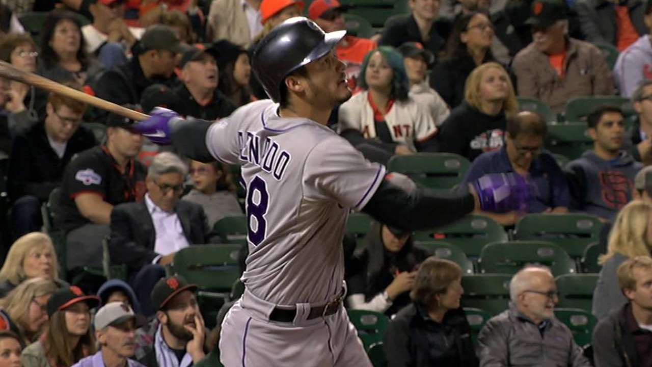 Arenado's record night sparks romp vs. Giants