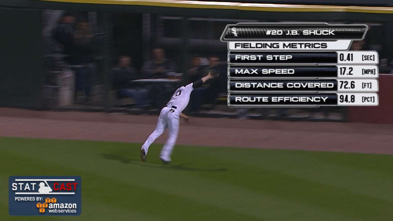 Shuck makes tumbling, barehanded grab