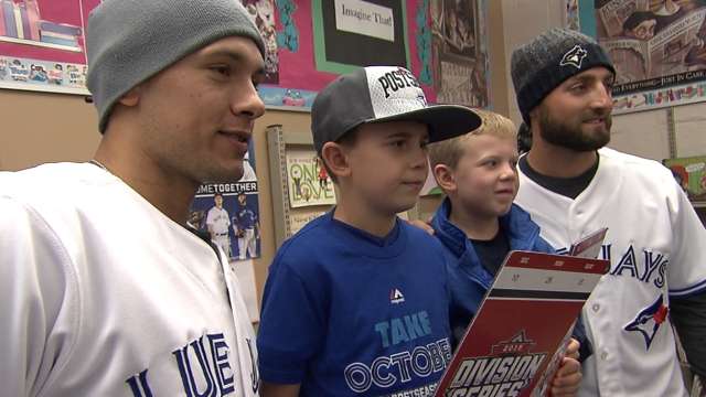 Video - Ryan Goins and Kevin Pillar surprise "Jack" from Warren Park Public School in Toronto with 4 tickets to Game #1 of the ALDS.