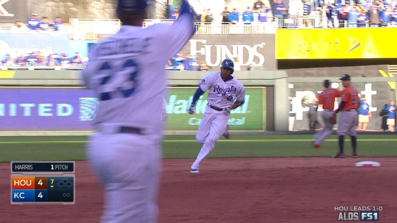 Escobar makes Astros' shallow outfield pay