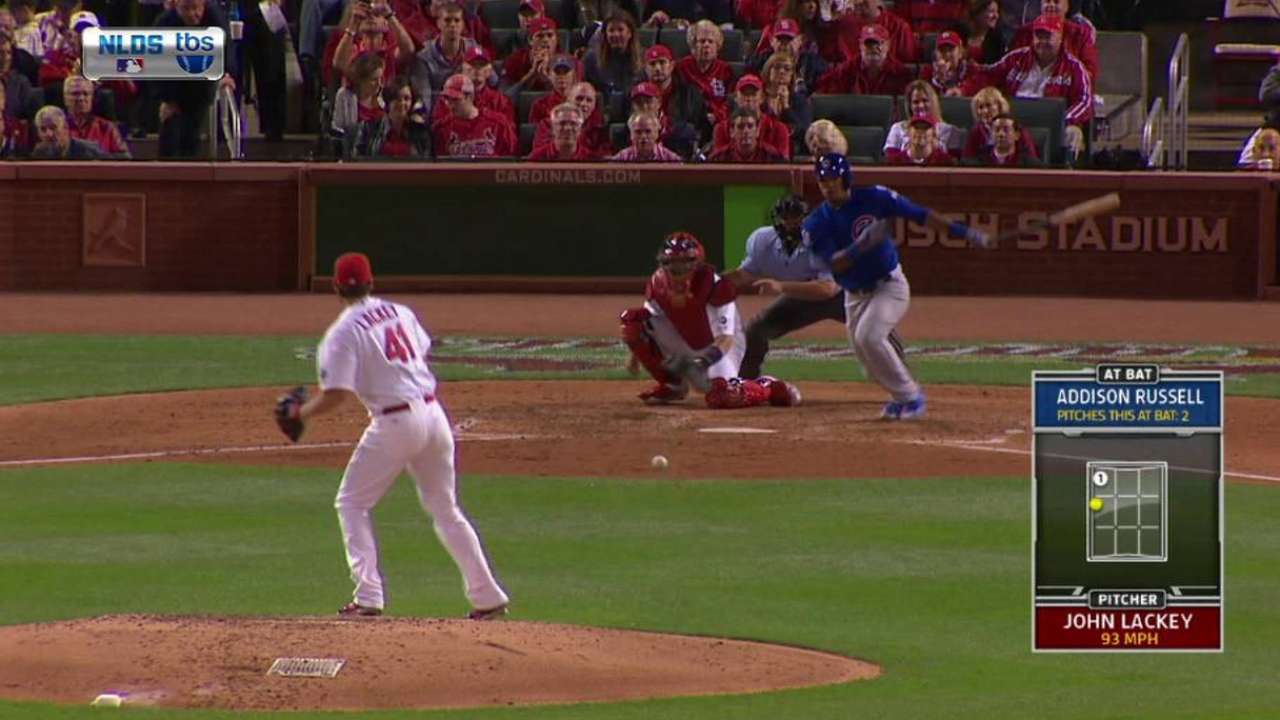 Russell ends Lackey's no-hit bid in sixth