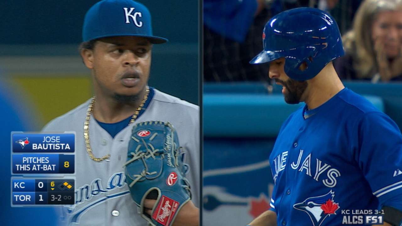 Bautista walks fine line in 10-pitch at-bat