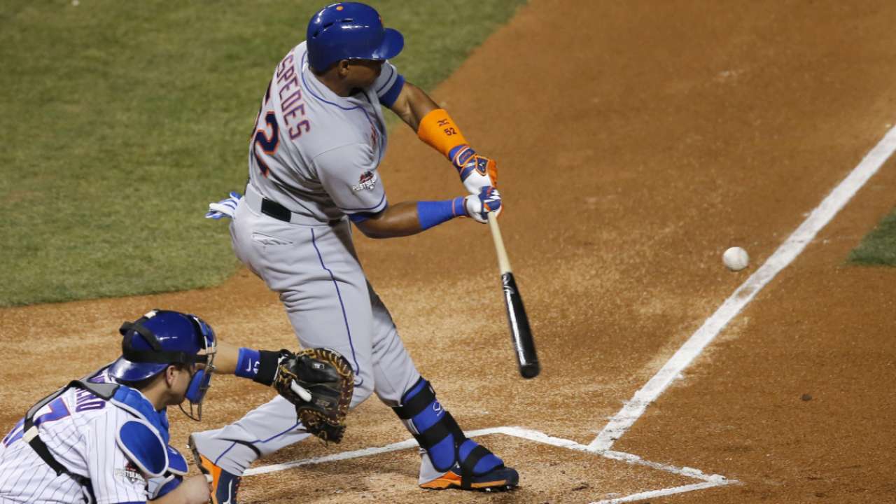 Collins on Cespedes' shoulder