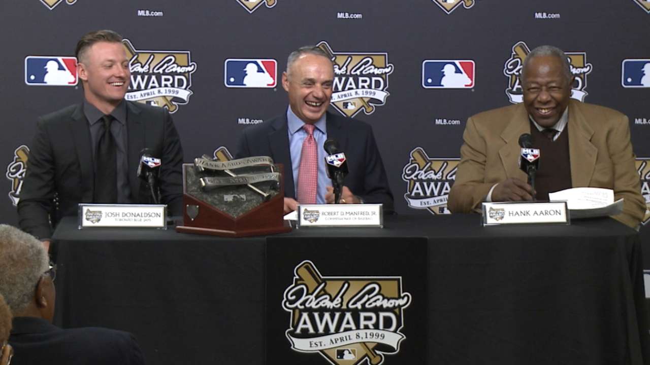 Harper, Donaldson win Hank Aaron Award