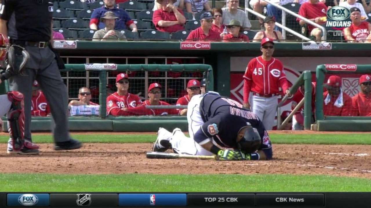 Santana shaken up, stays in