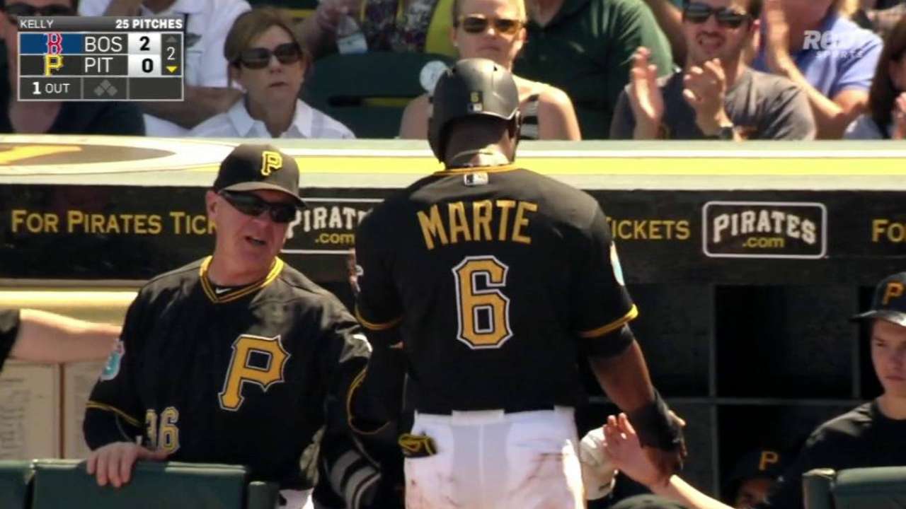 Marte scores on a wild pitch
