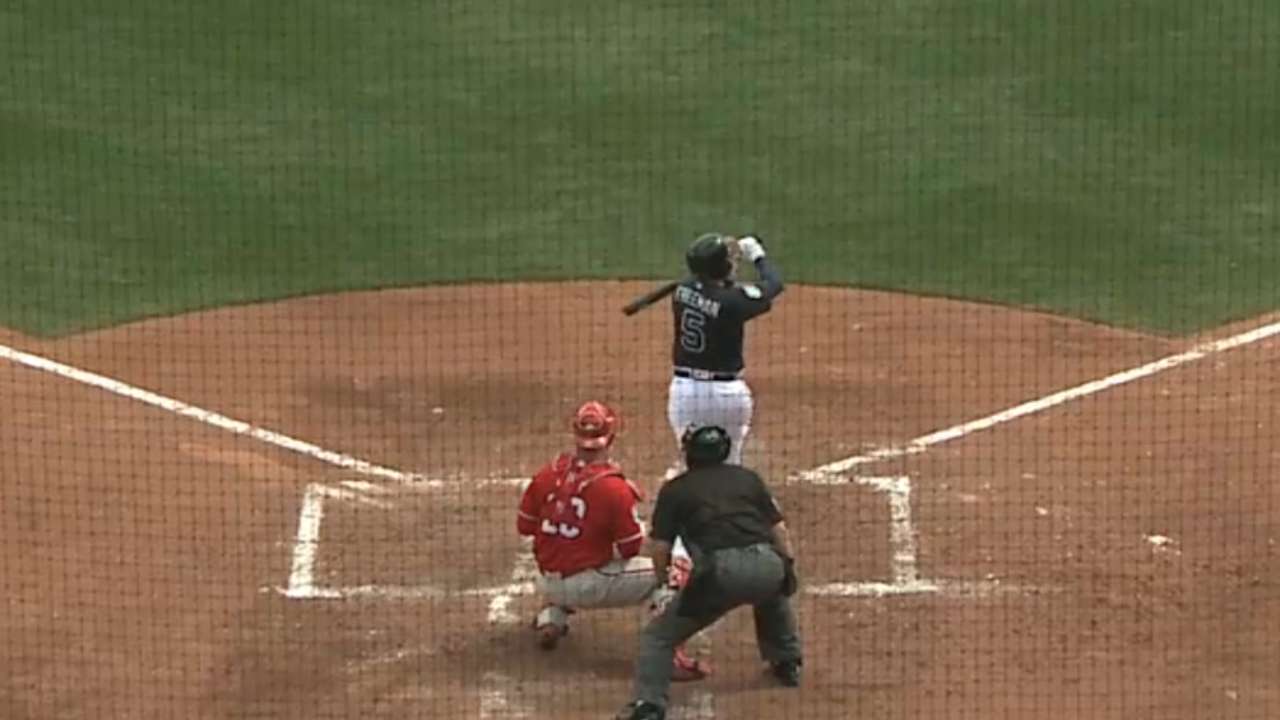Freeman exits after check swing