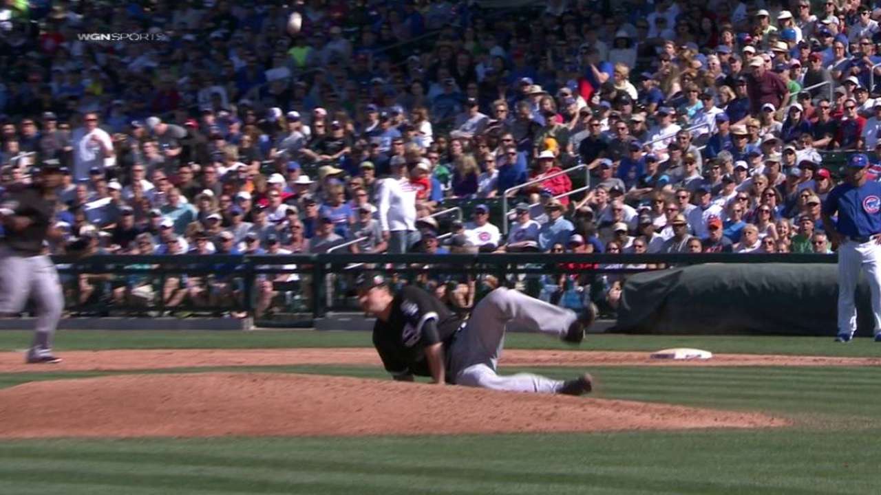 Petricka gets hit by line drive
