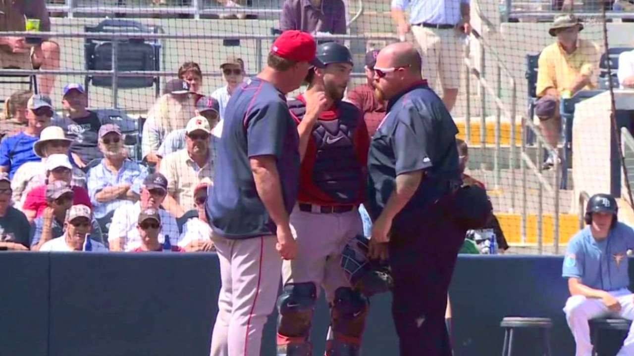 Swihart exits after foul off catcher's mask