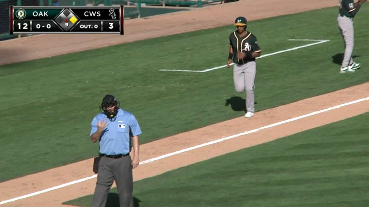 Prospect Chapman doing it all for A's