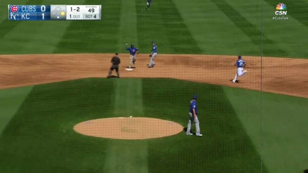 Russell turns a double play