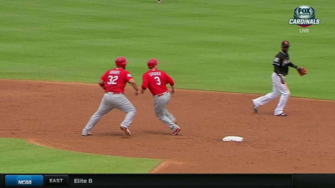 Cardinals run into an out