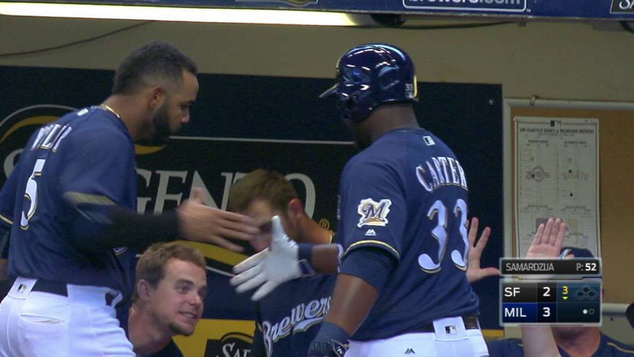 Carter leads Brewers over Giants in finale