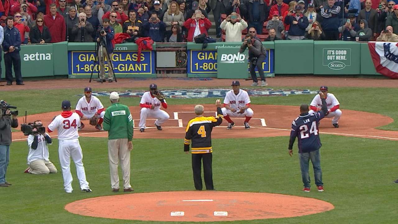 Boston greats toss first pitch