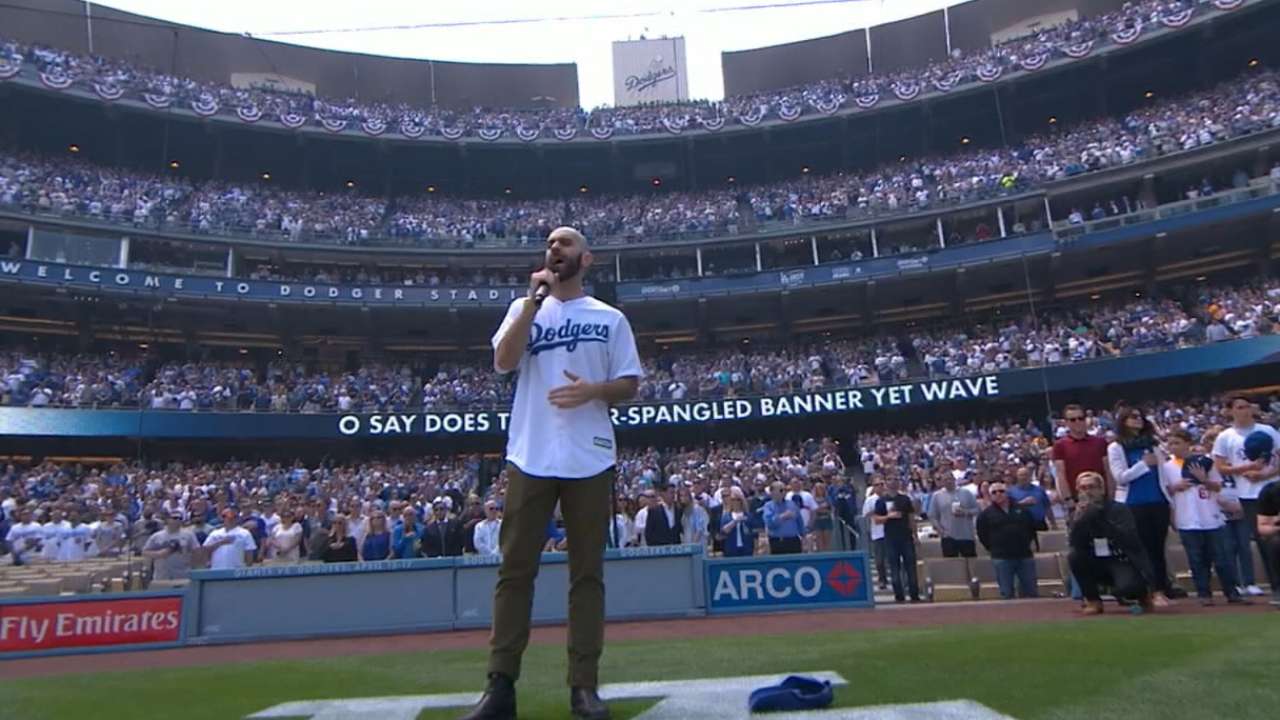 Sam Harris sings the anthem
