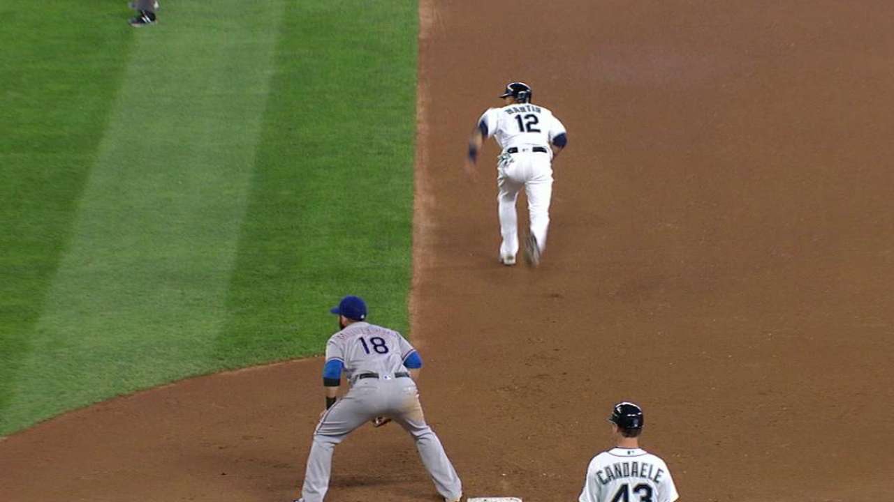 Martin steals second on pickoff