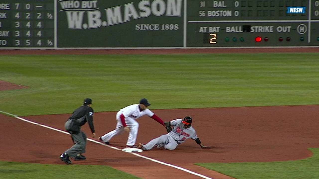 Pedroia's nice throw nails Hardy