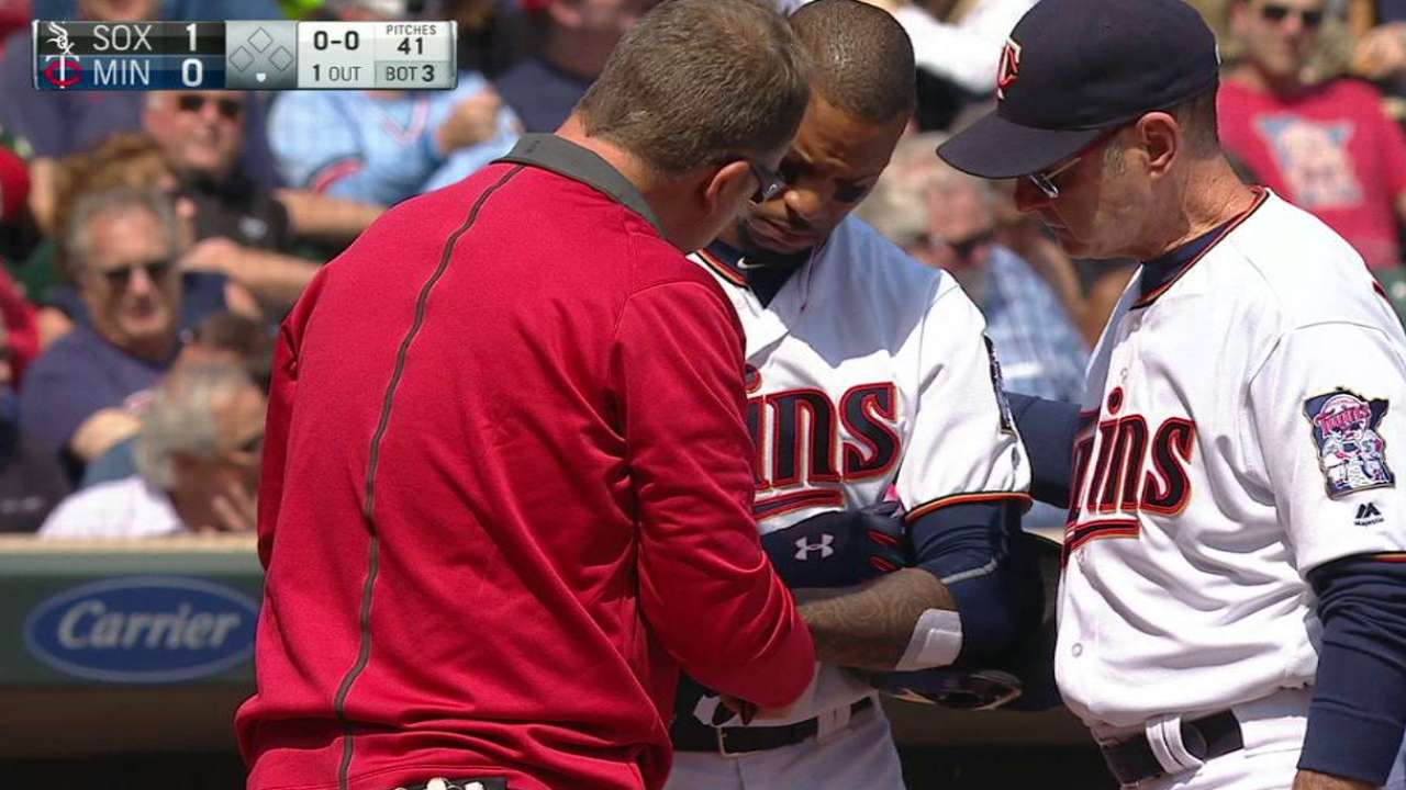 Buxton gets hit, exits game