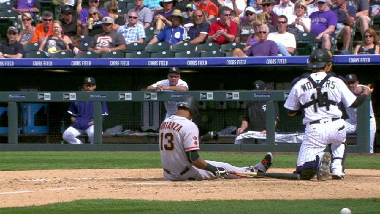 Adrianza stays in after foul tip