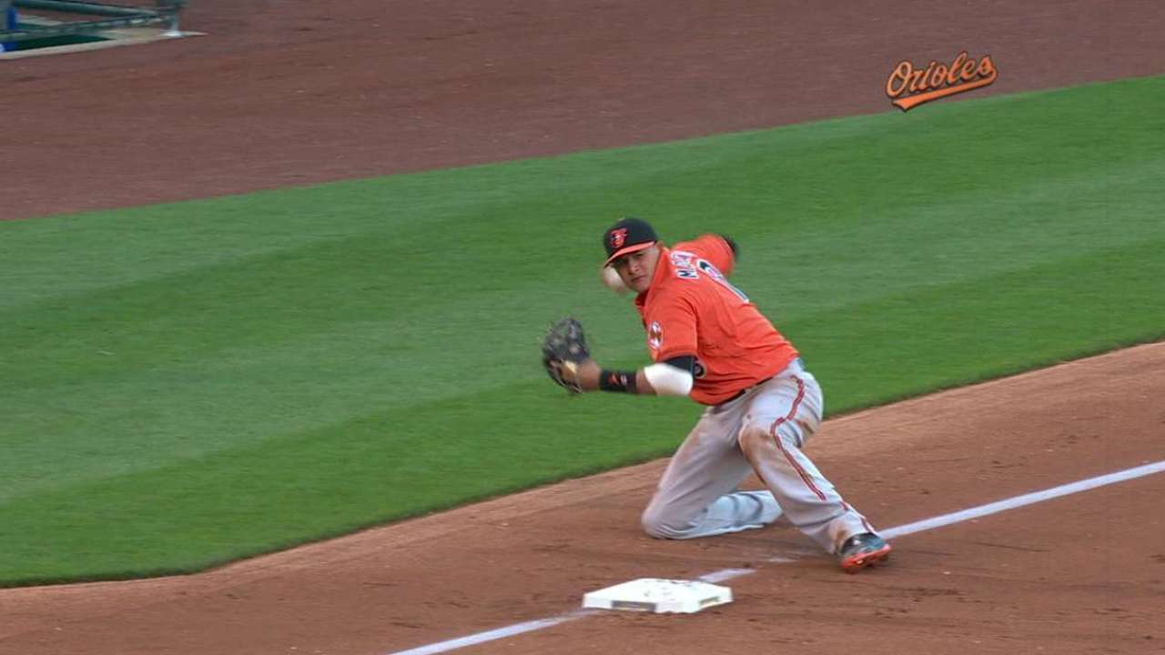 Machado makes diving grab, throw