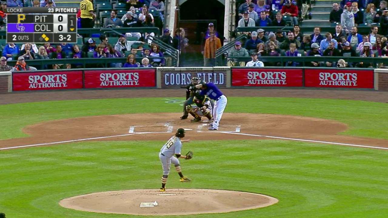 Locke catches Raburn looking