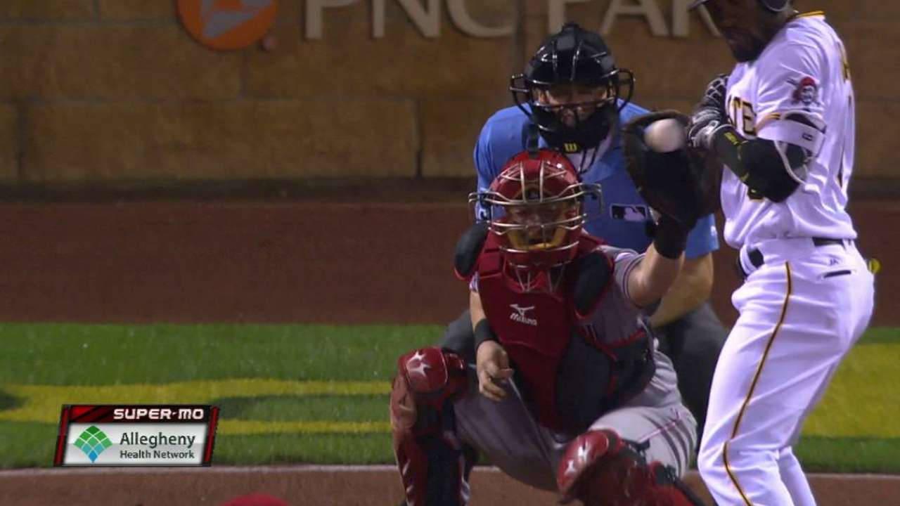 Marte gets hit by a pitch