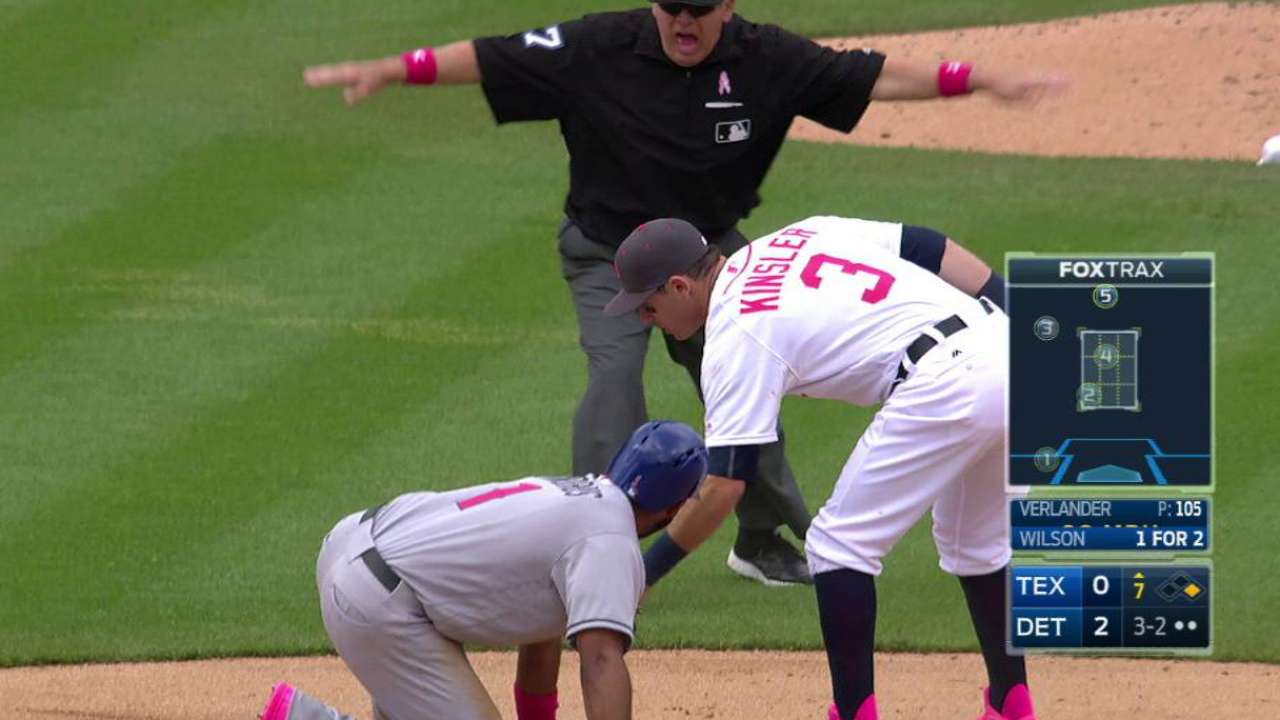 Andrus steals second base