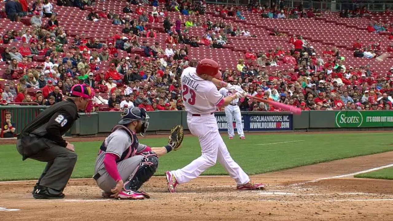 Duvall homers with pink bat, gifts to mom