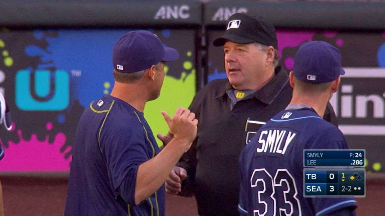 Umpire yells time, calls balk