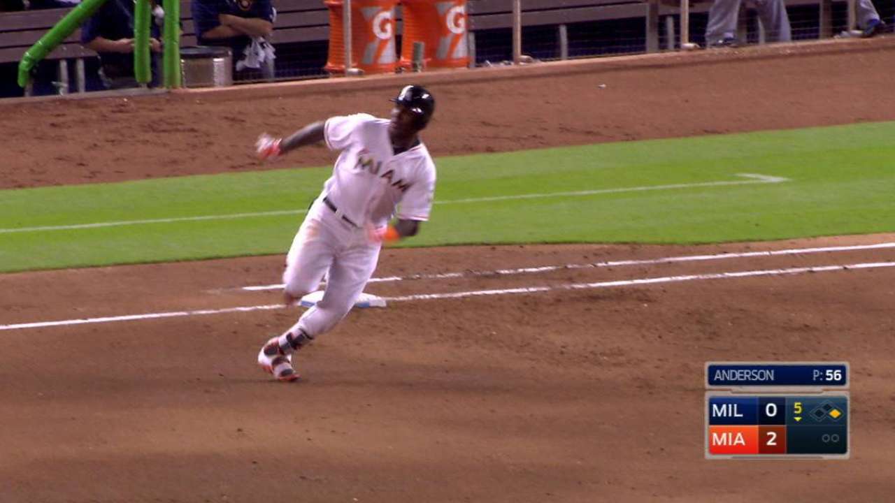Ozuna hits a ground-rule double